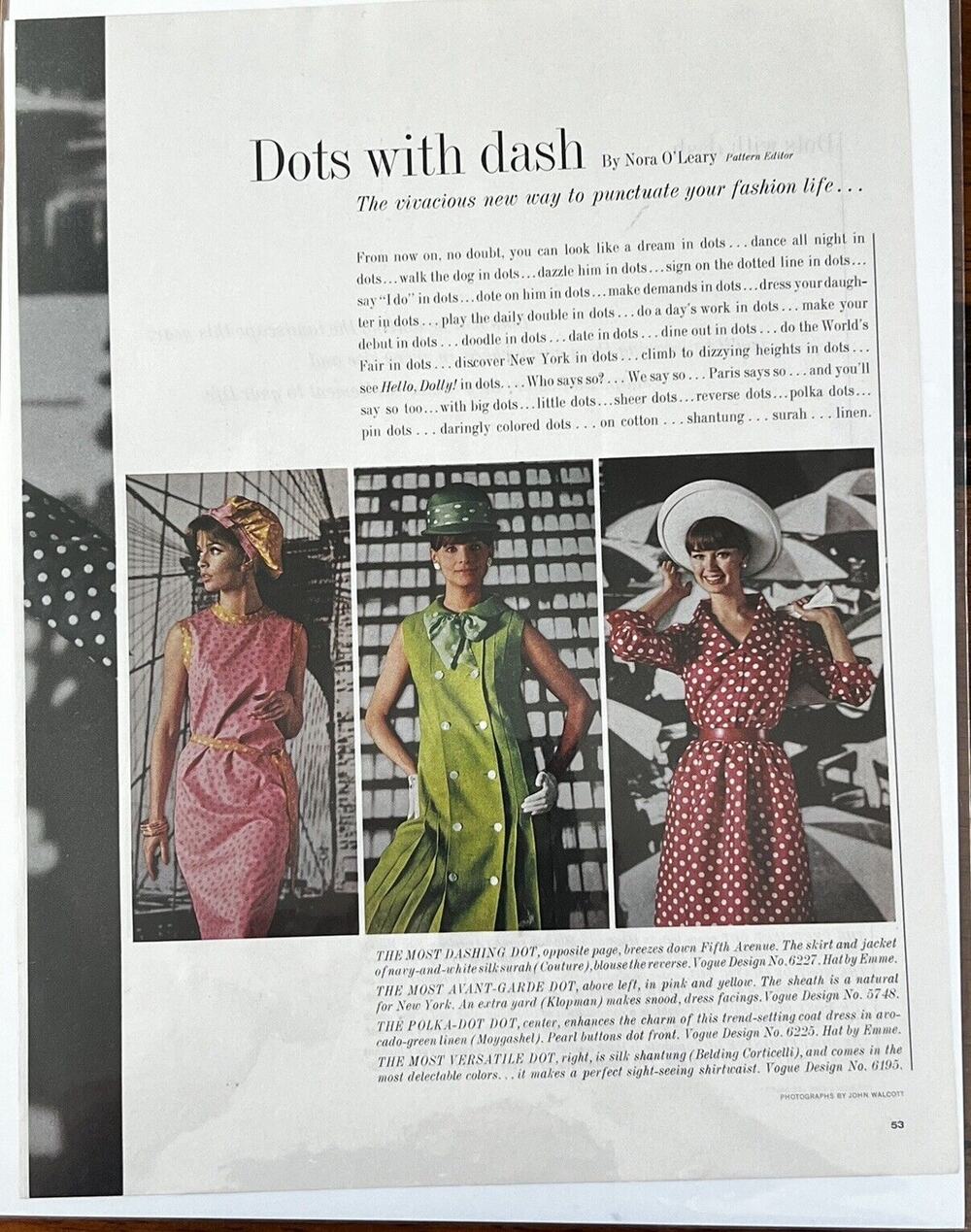 Vtg 1960s Vogue Fashion Pattern Polka Dot Print Ad Mid Century MCM Spring Summer